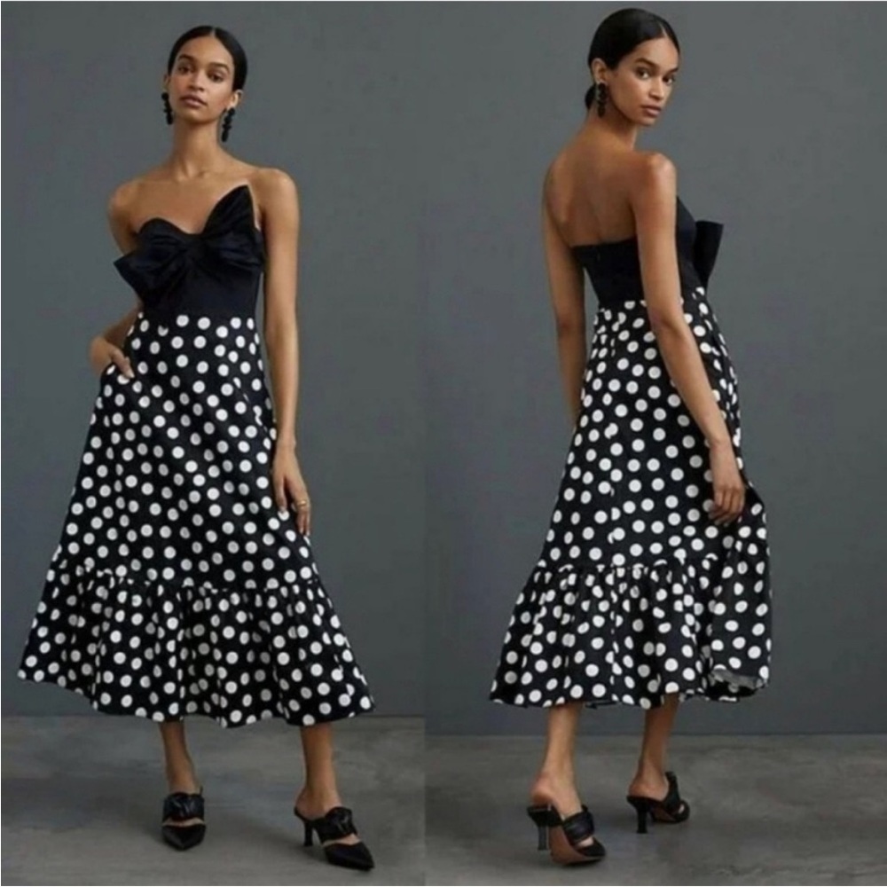 Anthropologie Hutch Bow-Tie Polka Dot Strapless Maxi Dress size 14